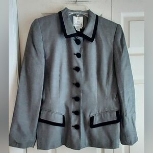 En Avance Womens 4 Blazer Jacket Tweed White Black Trim 90s Office Classic USA
